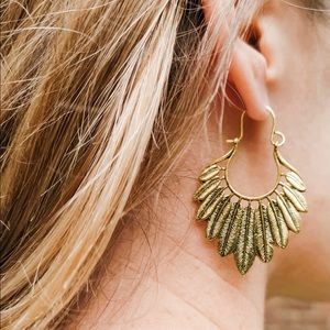 Gold Feather Earrings Fall Boho Fan Shape